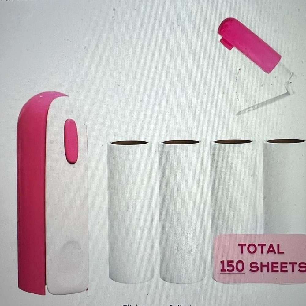 Mini Travel Lint Roller – 150 Sheets with 5 Refills | Pink, Portable & Compact